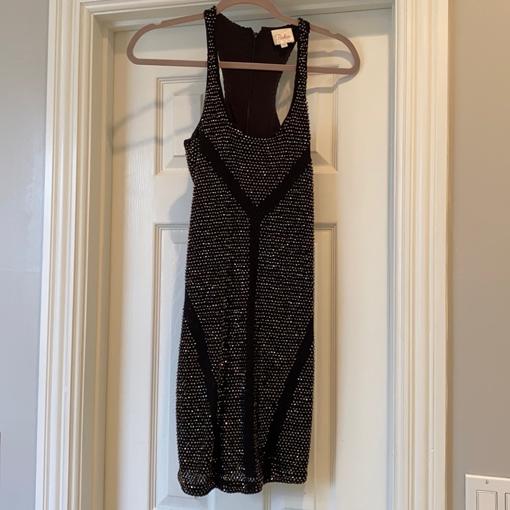 Black sequin form fitting cocktail dress